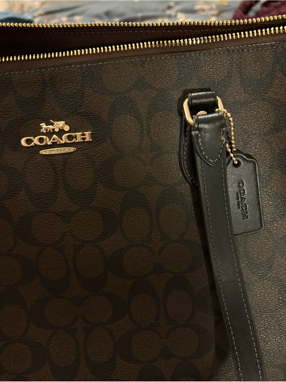 Used- Good Condition - Coach Brown Signature Tote with Black Straps - Picture 6 of 6